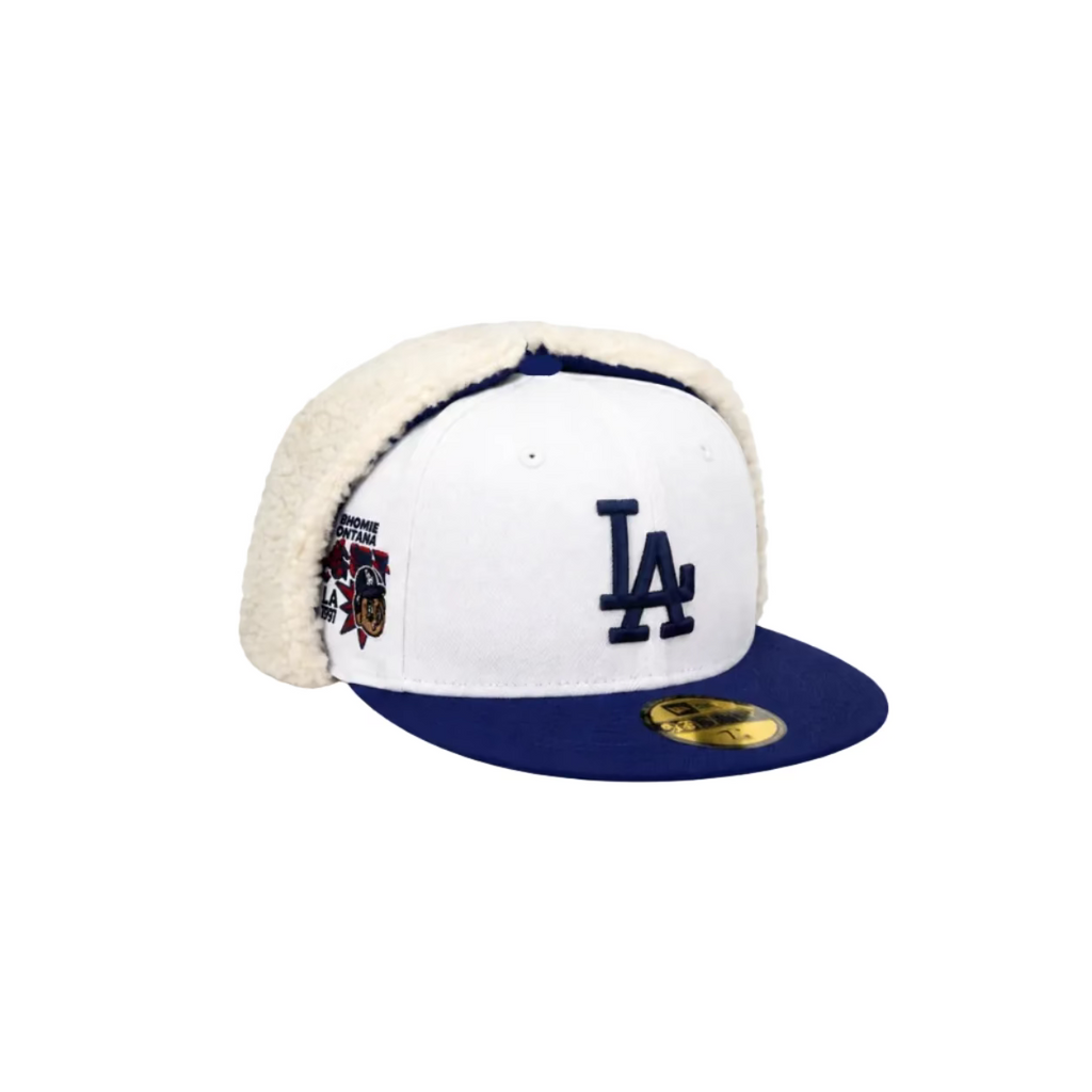 Los Angeles Dodgers White Blue Sherpa Ear Flap Fitted 1981 World Series Patch