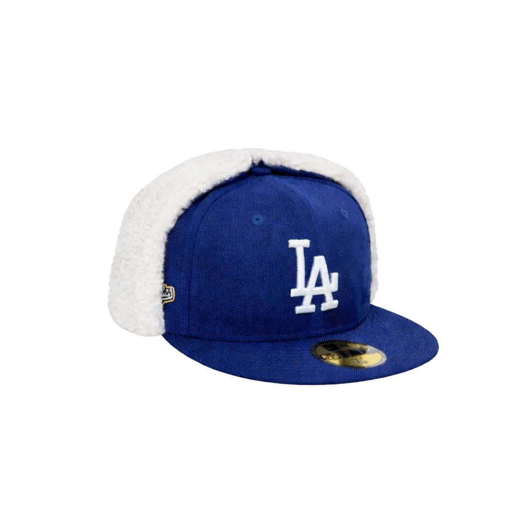 Los Angeles Dodgers Blue Sherpa Ear Flap Fitted World Series Patch