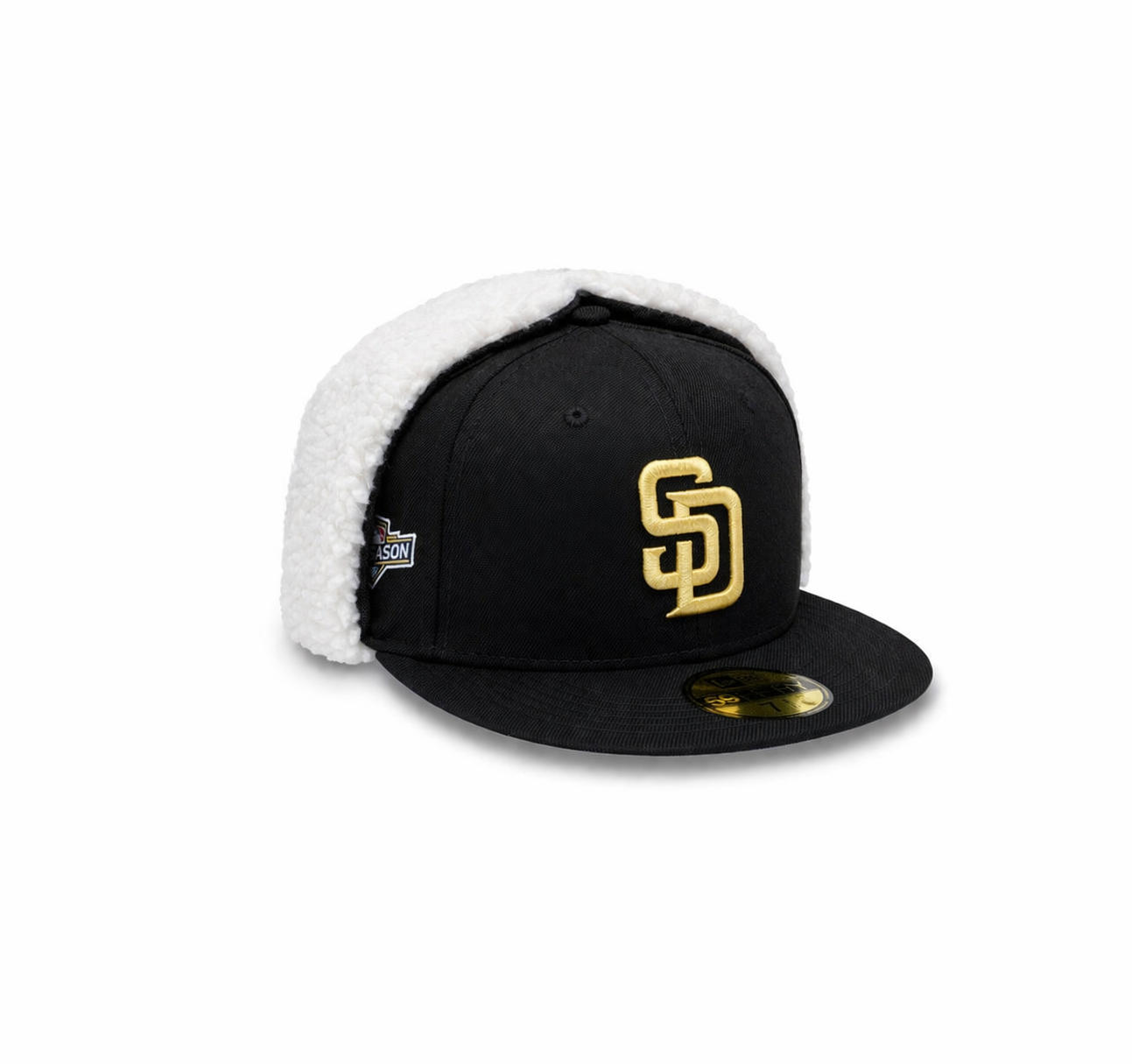 San Diego Padres Black Sherpa Ear Flap Fitted Postseason Patch