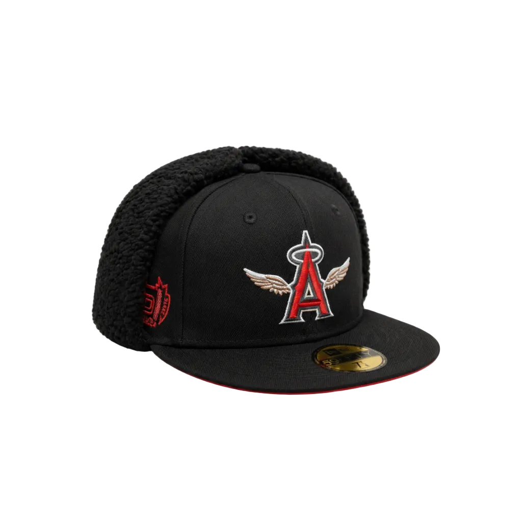 Los Angeles Angels Black Sherpa Ear Flap Fitted Hat