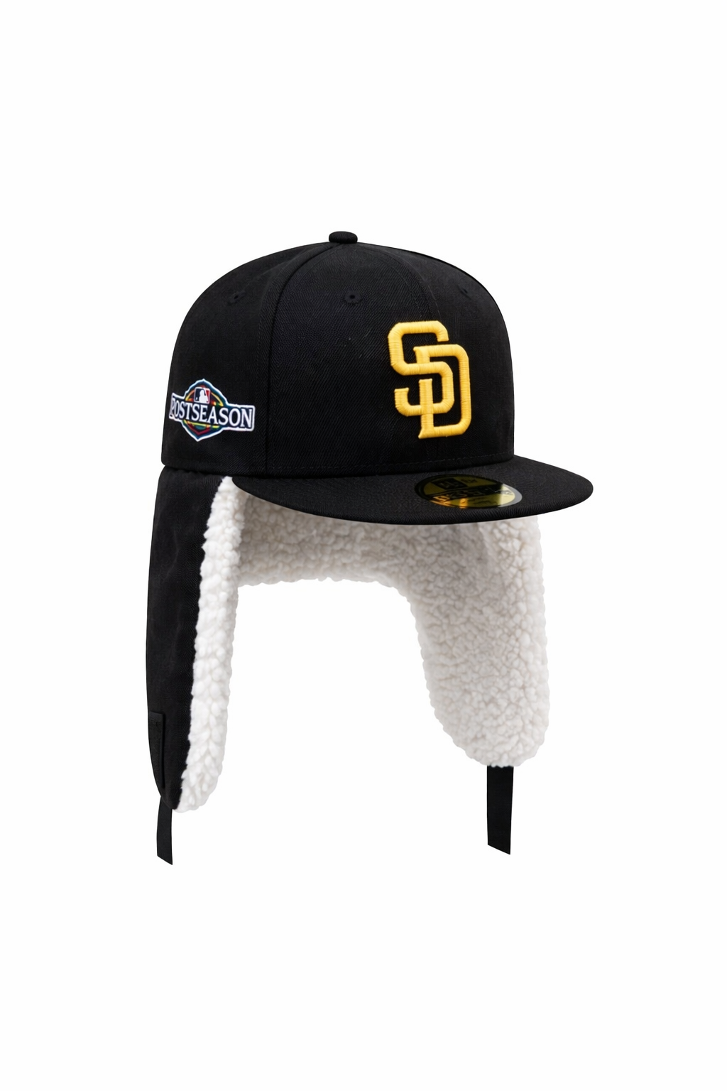 San Diego Padres Black Sherpa Ear Flap Fitted Postseason Patch