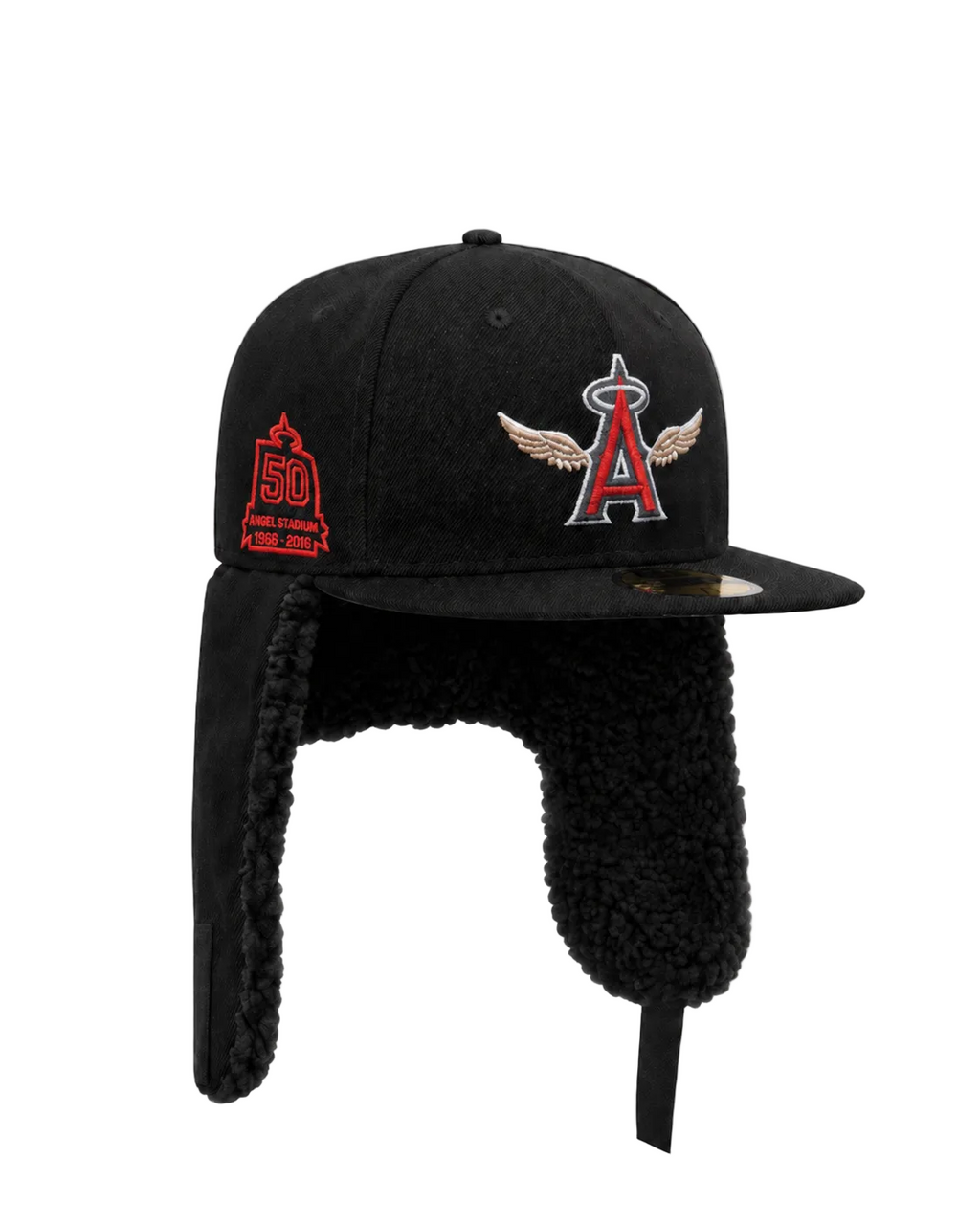 Los Angeles Angels Black Sherpa Ear Flap Fitted Hat