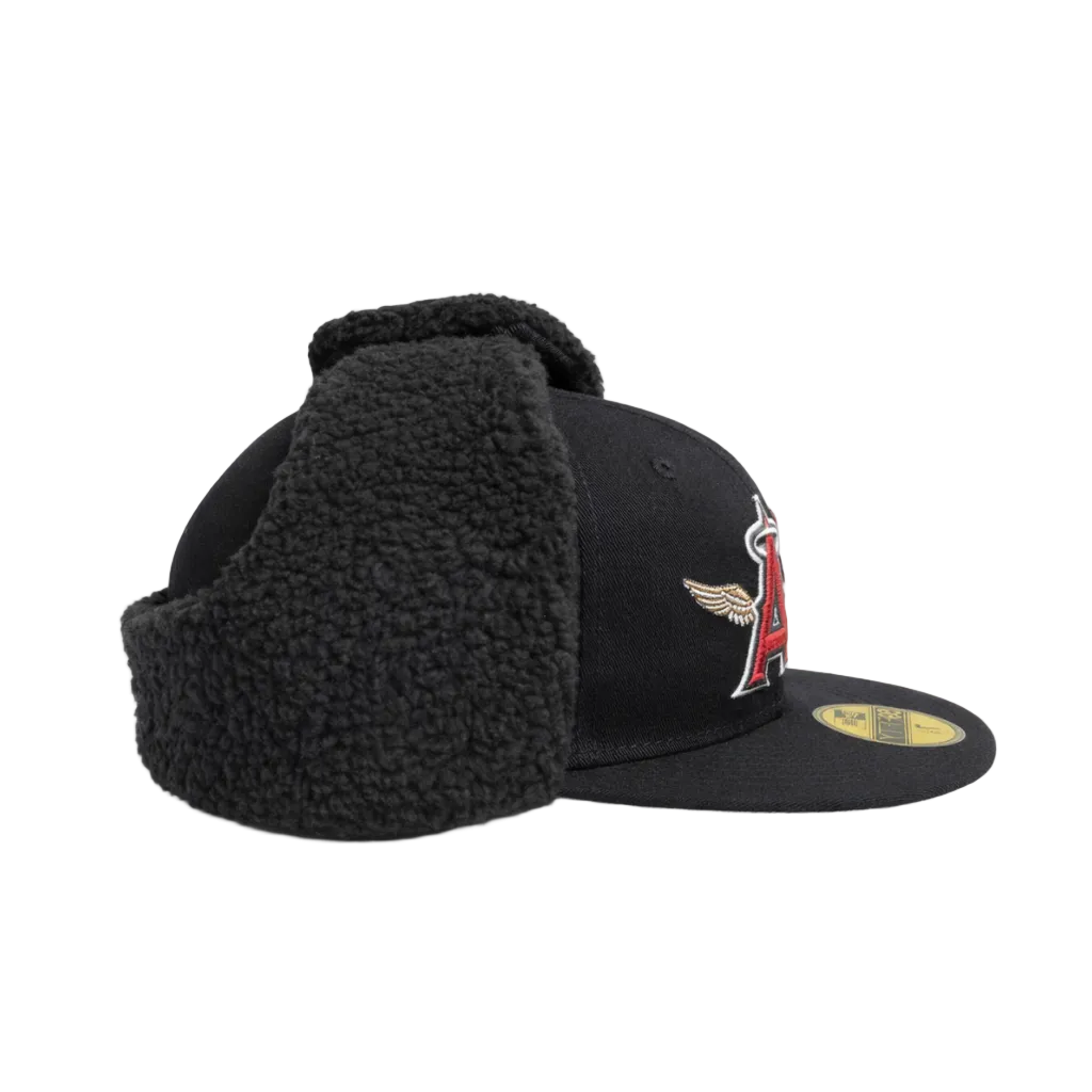Los Angeles Angels Black Sherpa Ear Flap Fitted Hat