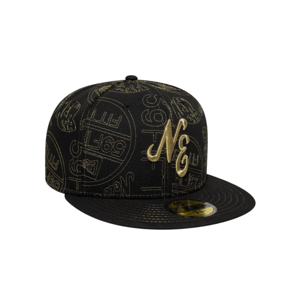 New Era black gold all-over embroidery fitted hat
