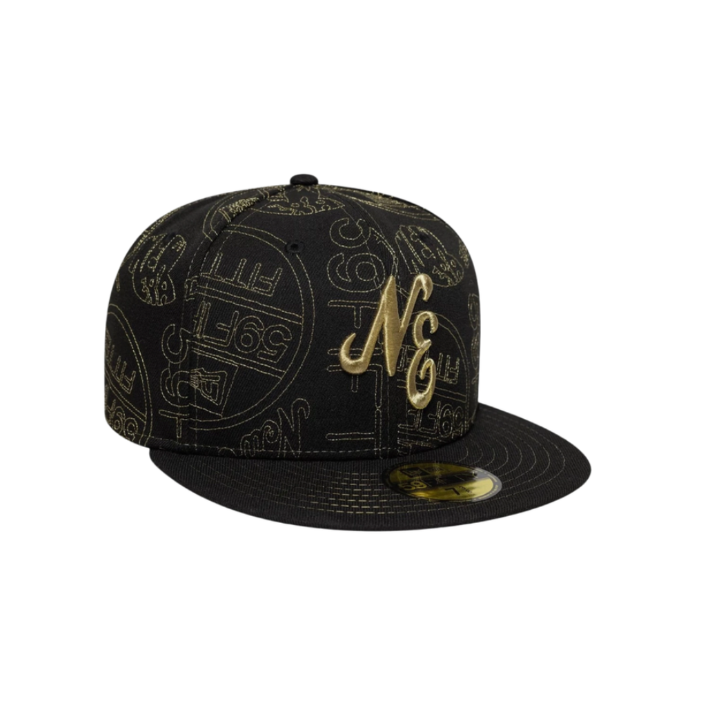 New Era black gold all-over embroidery fitted hat