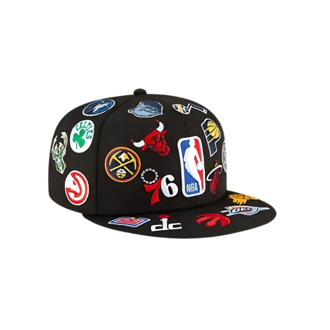 NBA black all team logo fitted hat