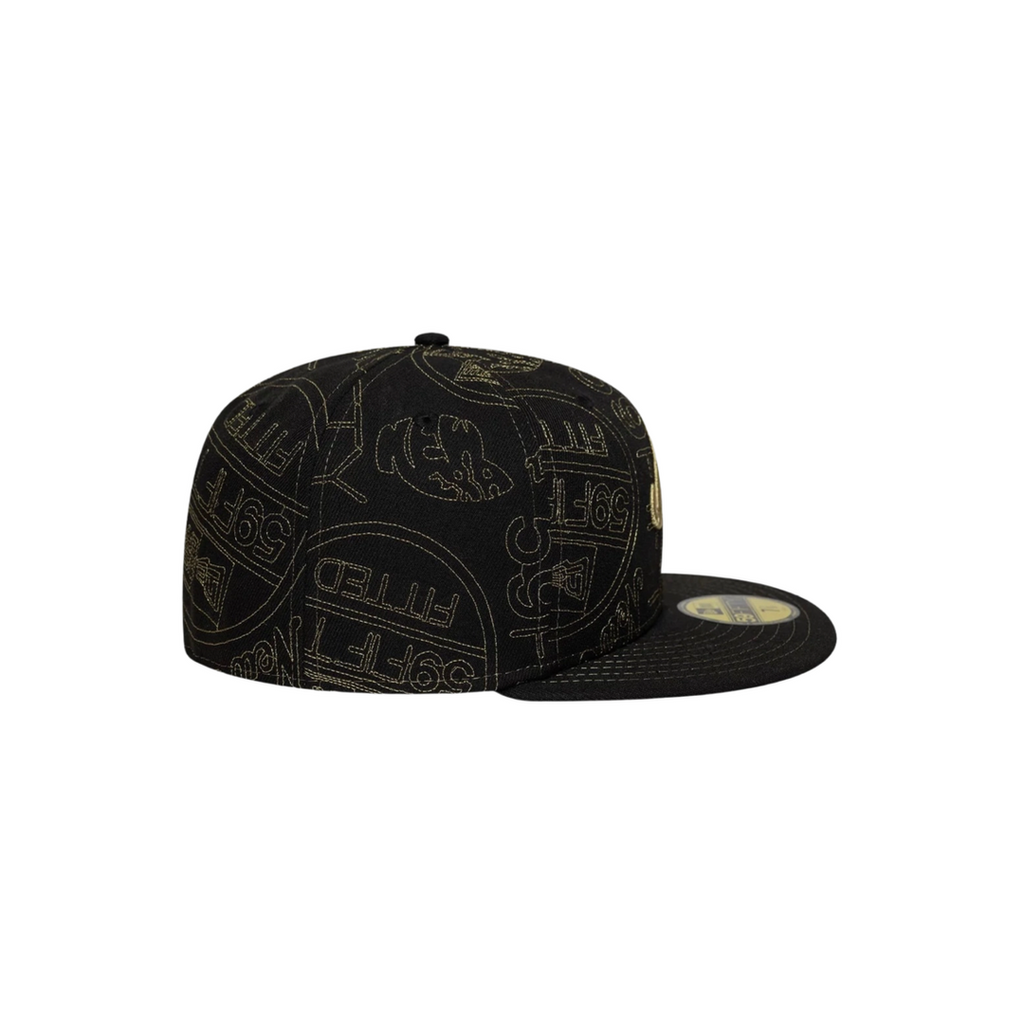 New Era black gold all-over embroidery fitted hat