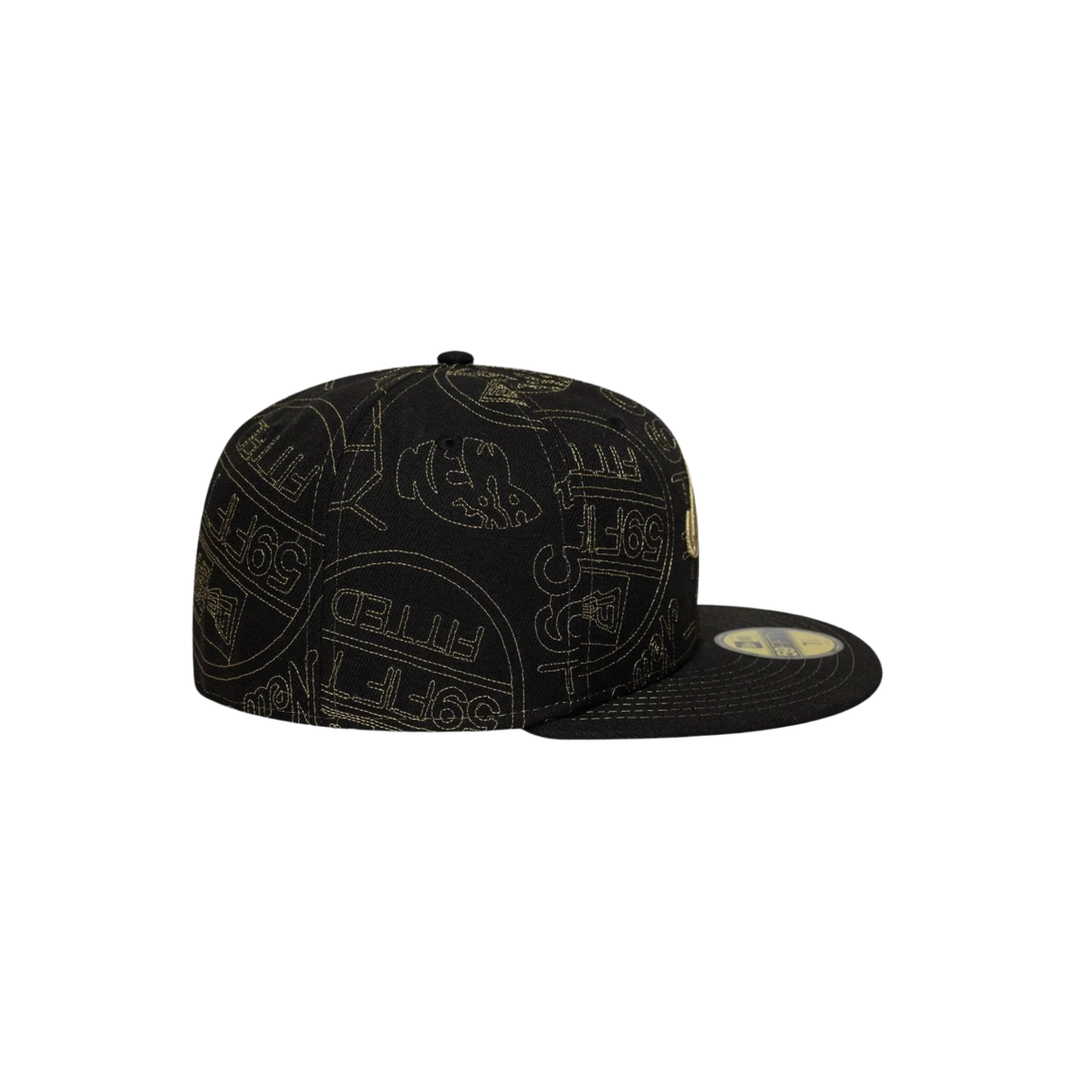 New Era black gold all-over embroidery fitted hat