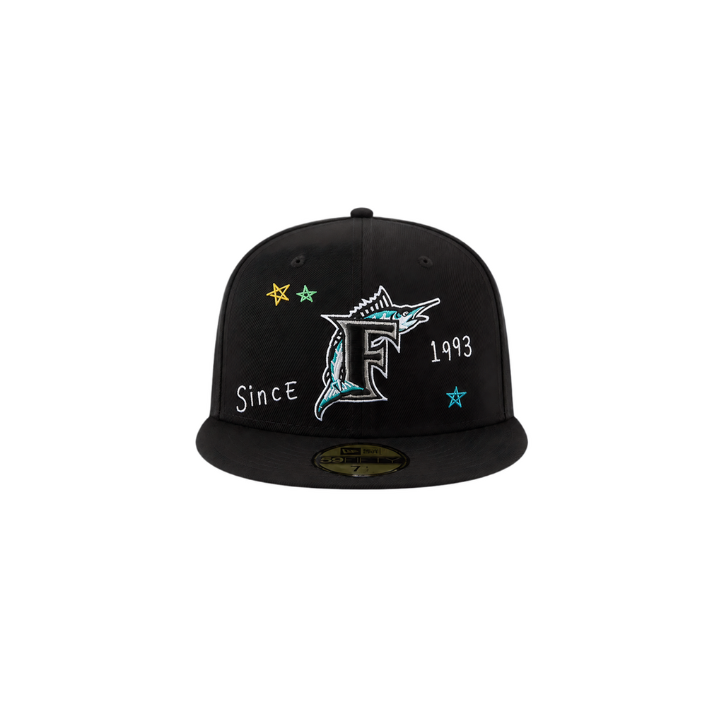 Florida Marlins black all-over embroidery fitted hat