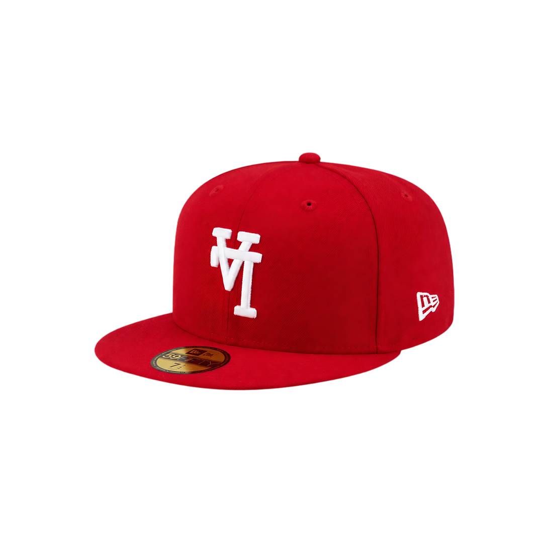 LA Dodgers red upside-down LA fitted hat