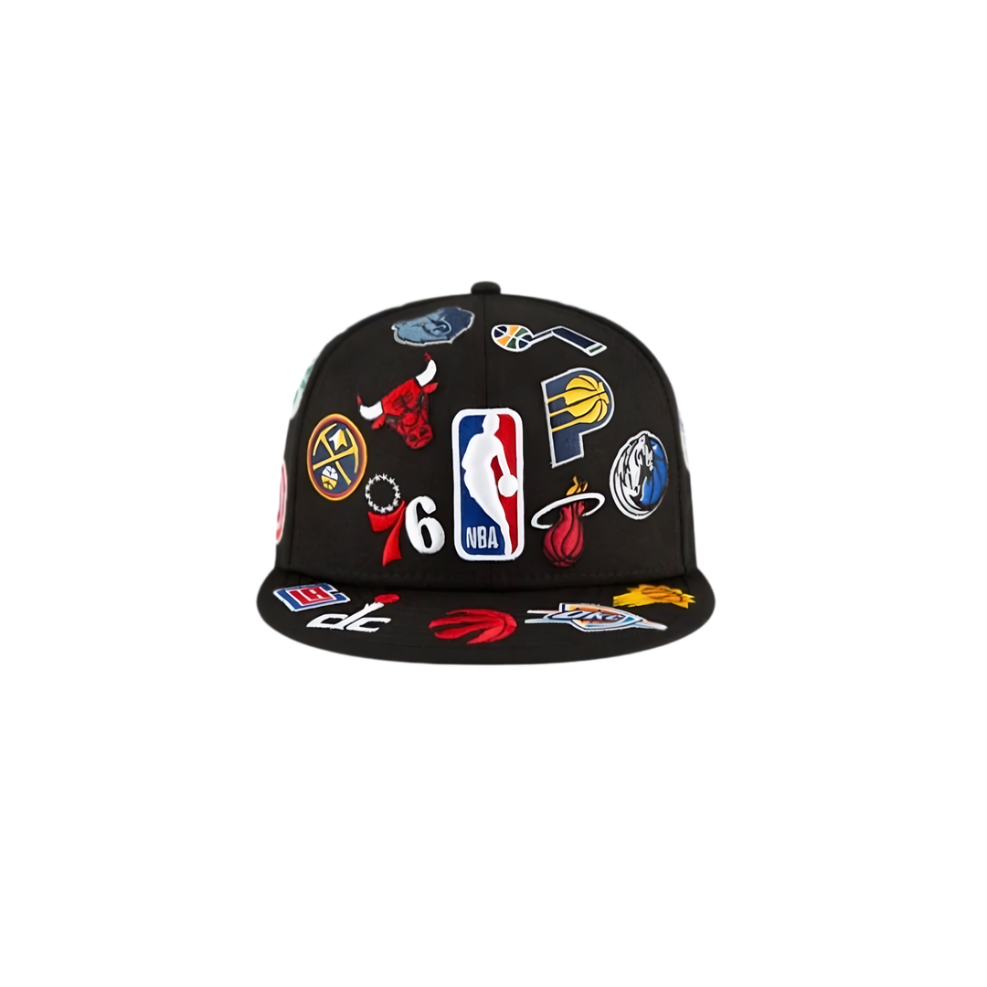 NBA black all team logo fitted hat