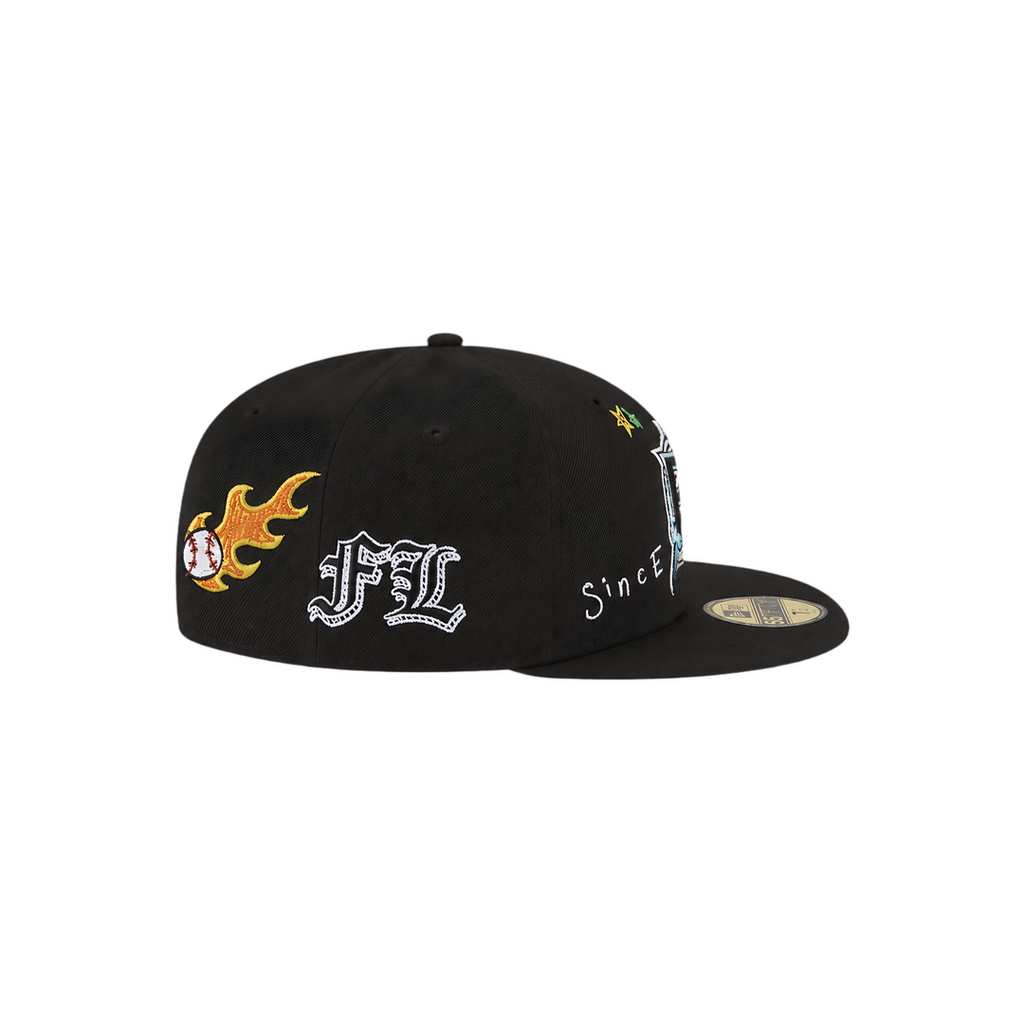 Florida Marlins black all-over embroidery fitted hat