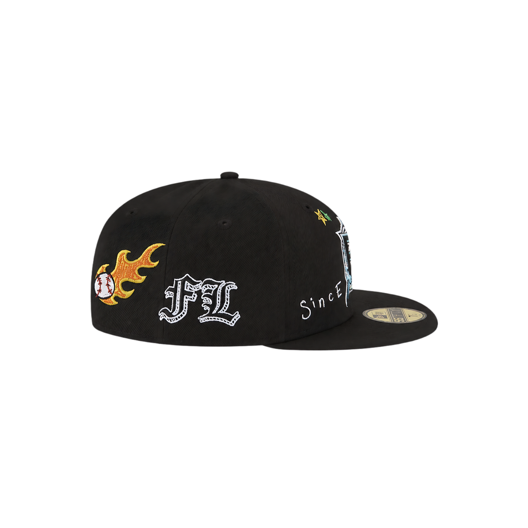 Florida Marlins black all-over embroidery fitted hat