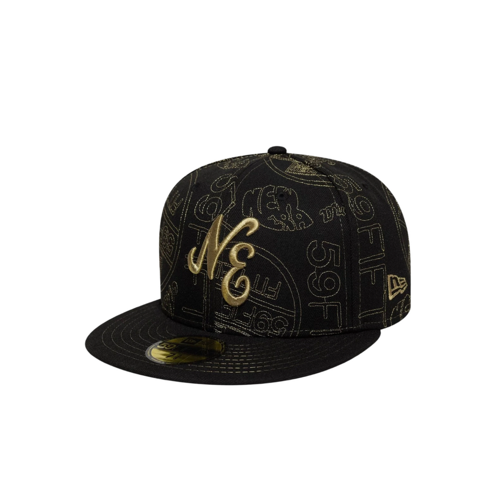 New Era black gold all-over embroidery fitted hat