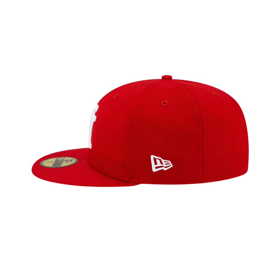 LA Dodgers red upside-down LA fitted hat