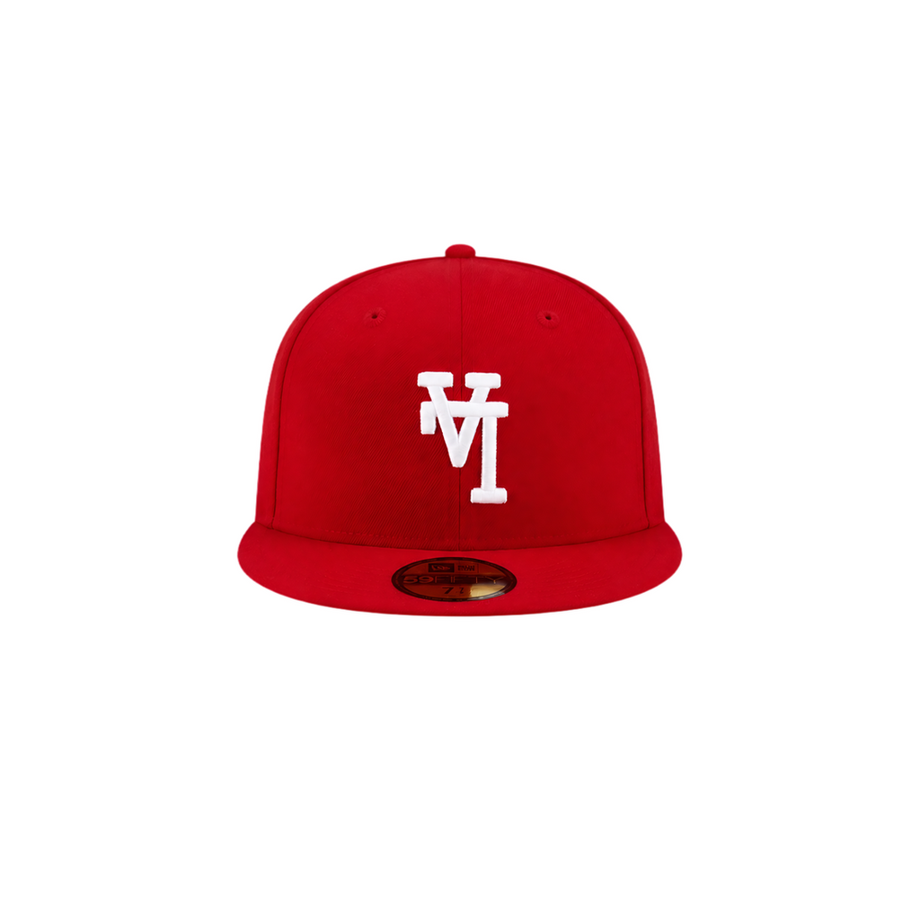 LA Dodgers red upside-down LA fitted hat