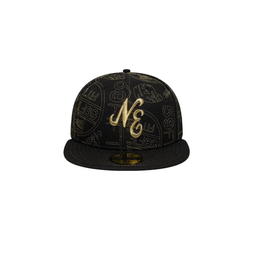 New Era black gold all-over embroidery fitted hat