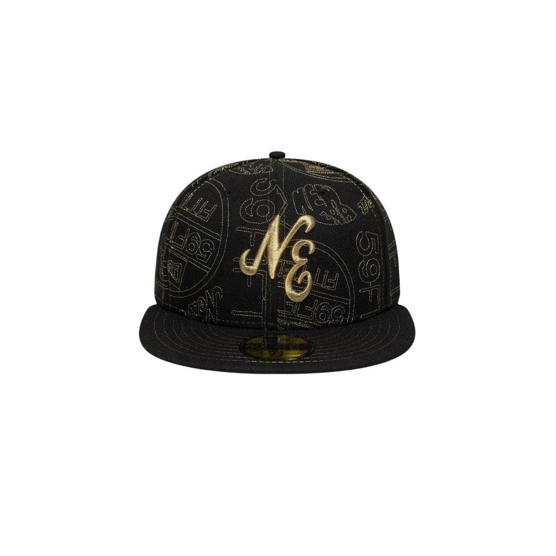 New Era black gold all-over embroidery fitted hat