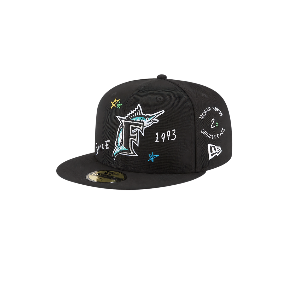 Florida Marlins black all-over embroidery fitted hat