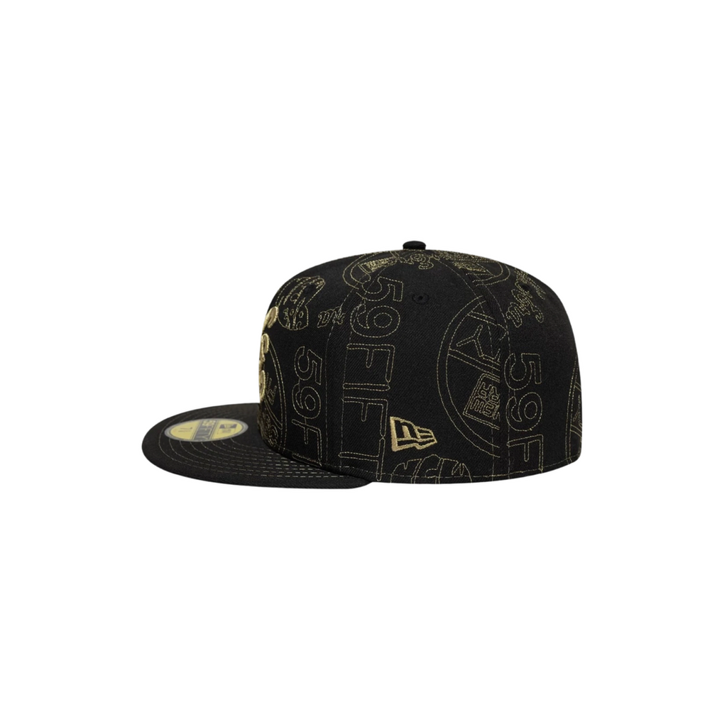 New Era black gold all-over embroidery fitted hat