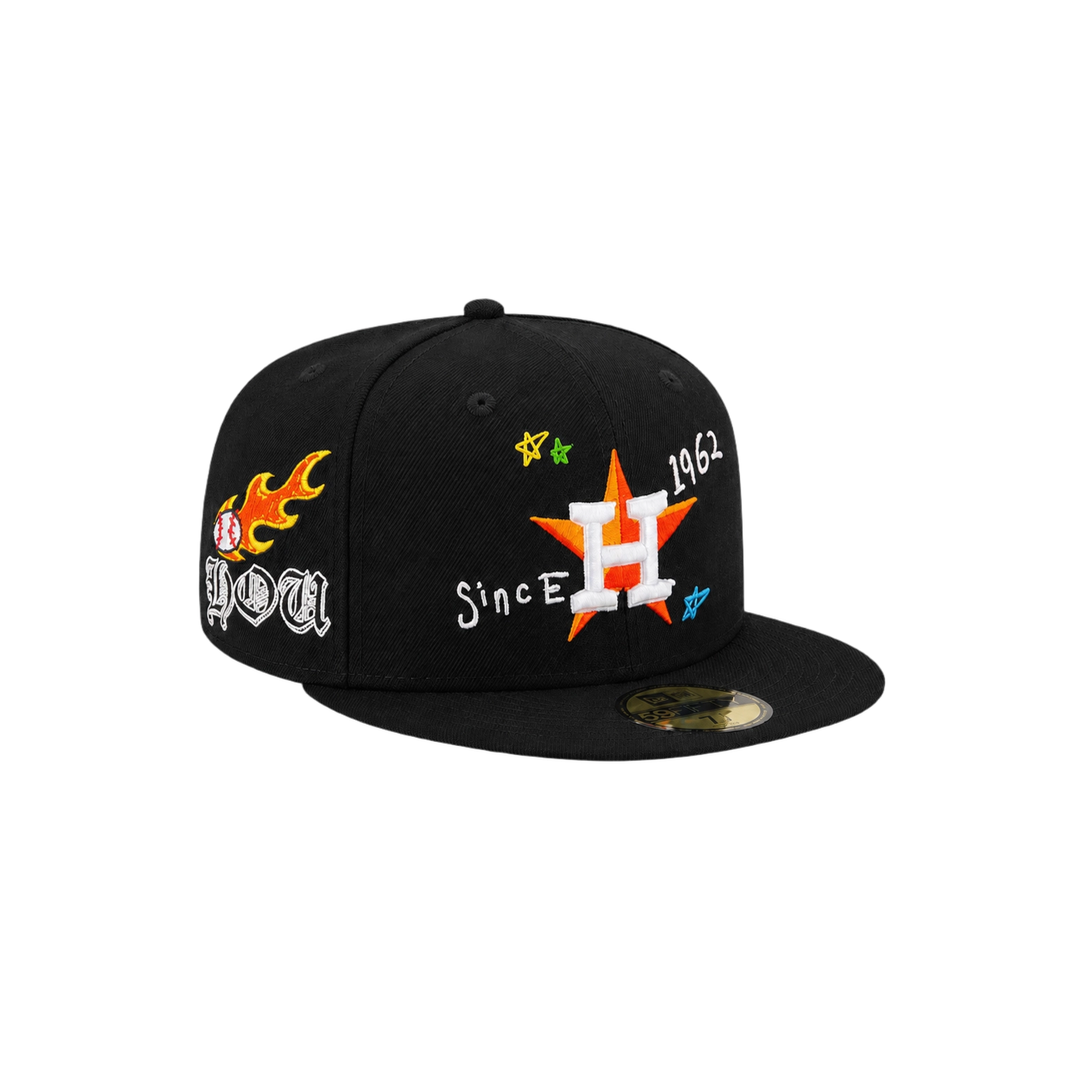 Houston Astros Black All-Over Embroidery Fitted Hat