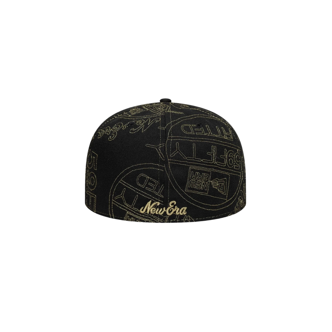 New Era black gold all-over embroidery fitted hat