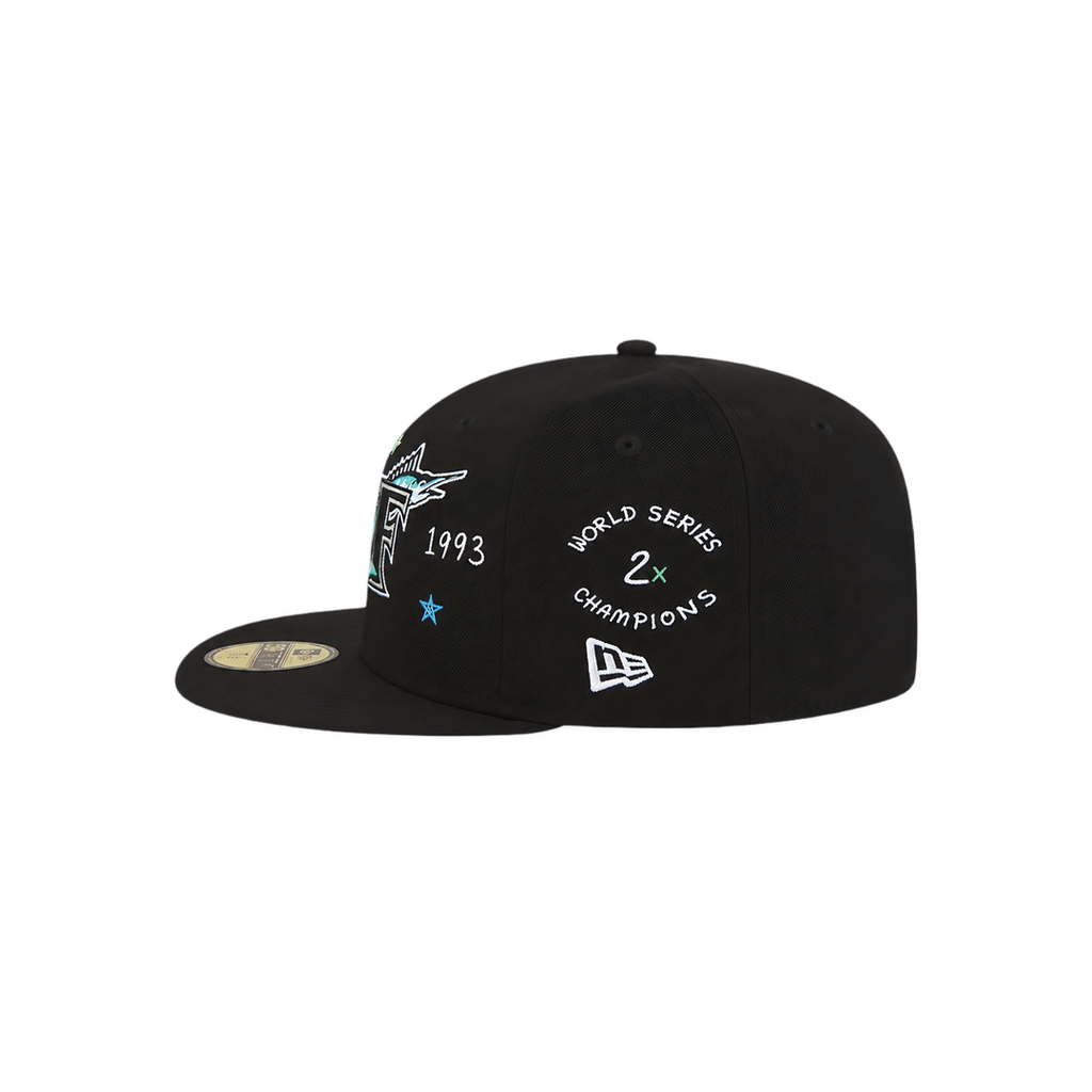 Florida Marlins black all-over embroidery fitted hat