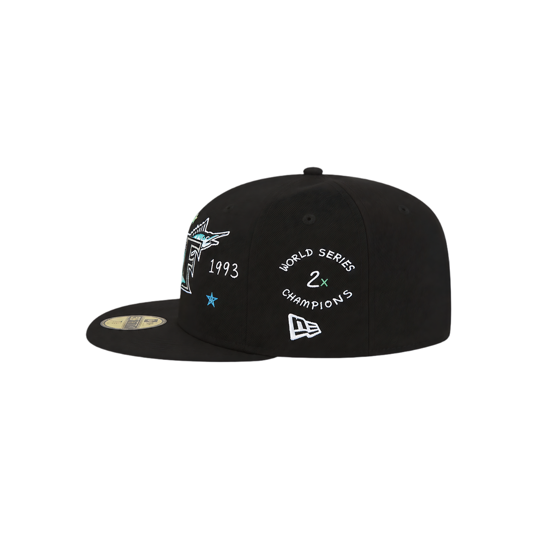 Florida Marlins black all-over embroidery fitted hat