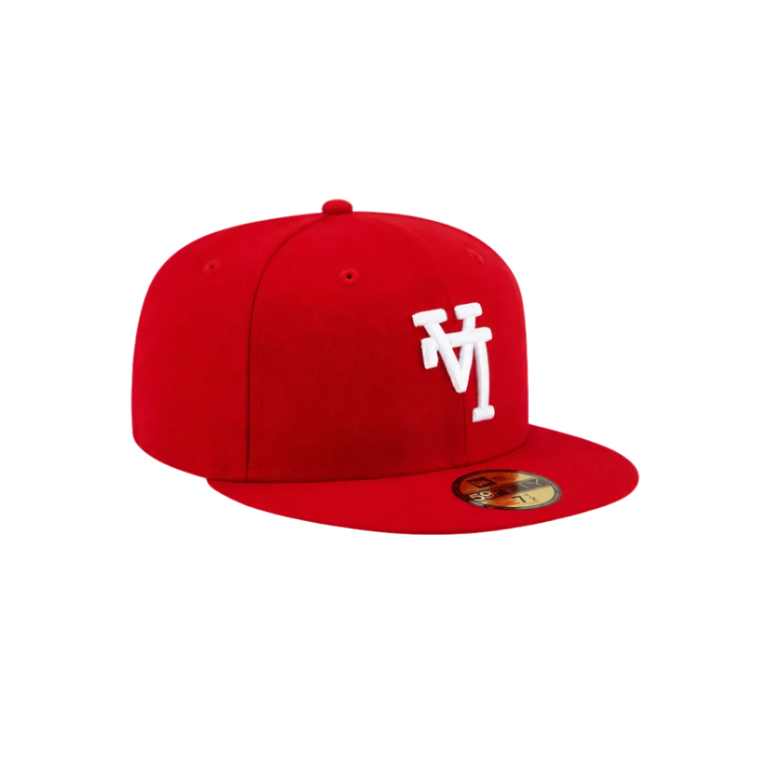 LA Dodgers red upside-down LA fitted hat