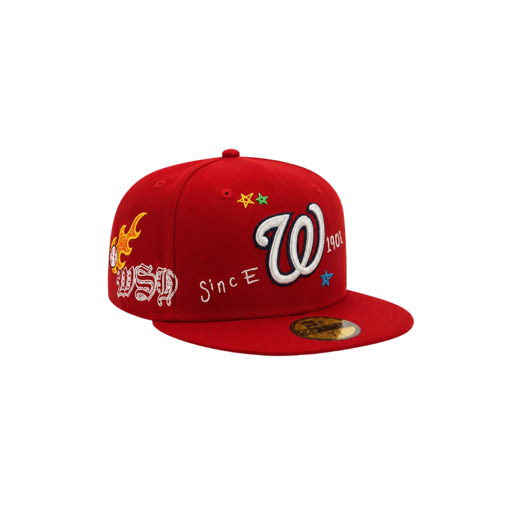 Washington Nationals Red All Over Embroidered Fitted Hat