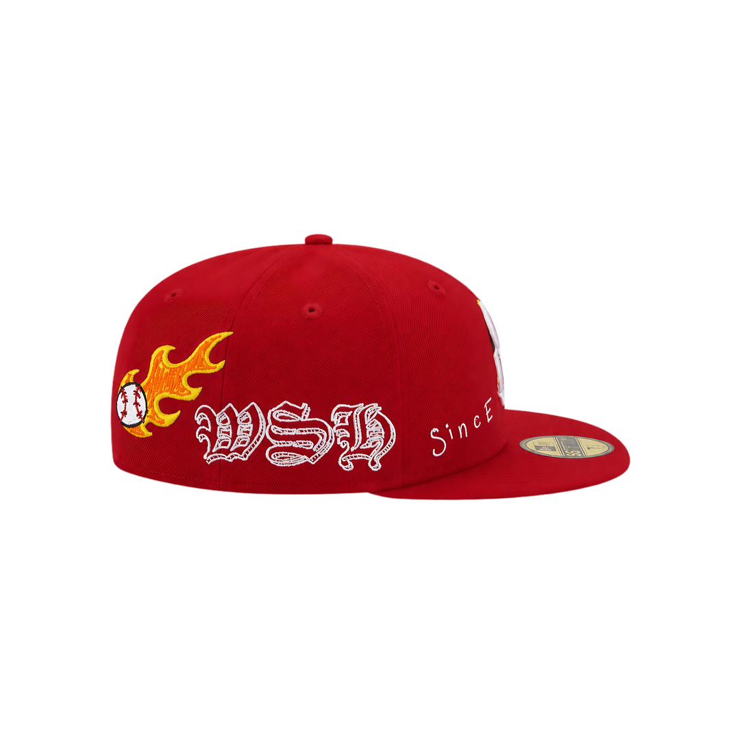 Washington Nationals Red All Over Embroidered Fitted Hat
